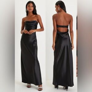 NWT New Year Ball Black Satin Strapless Maxi Dress Formal Gown Size XL (10-12)
